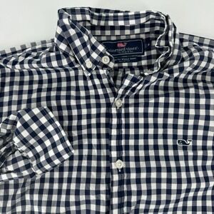 Vineyard Vines Mens Slim Fit Whale Shirt Navy White Gingham Button Down Size M